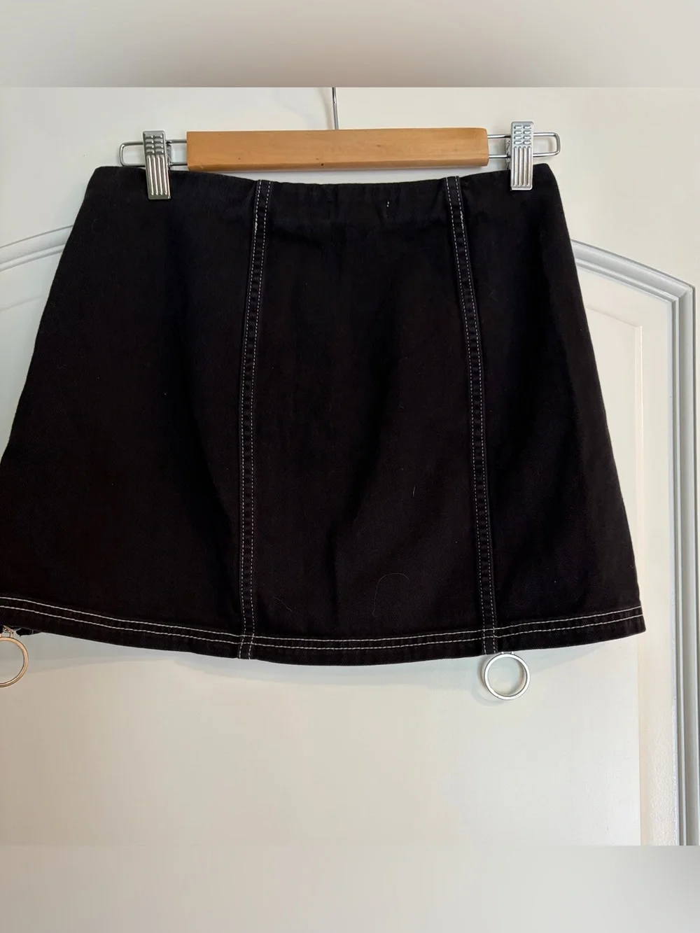 Silence & Noise Black Embroidered Crane Floral Mini Skirt Double Zipper Size Sm